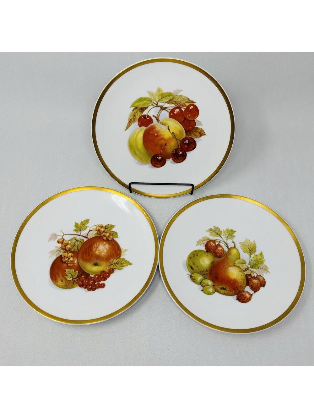 VTG Golden Crown E&R Jaeger HARVEST Fruit Set 3 Salad Plates MCM Bavaria Germany